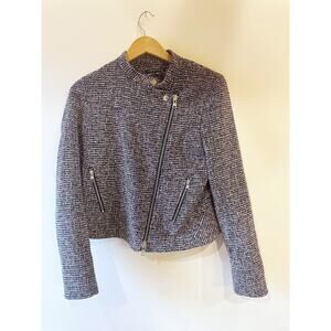 Theory Kinde Space Prospect Tweed Asymmetric Zip Front Cotton Blend Blazer 8